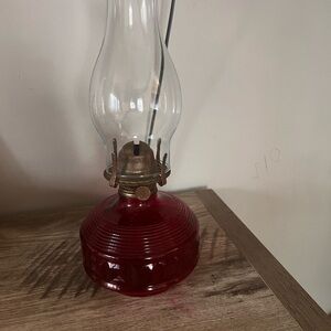 Elegant Red Glass Oil Lamp